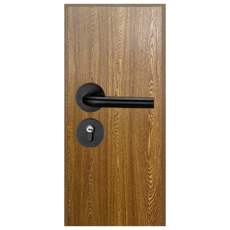 Puerta Desarmada Interior en MDF con Marco y Cerradura Lumax Marrón Claro Lisa Herraje Negro
