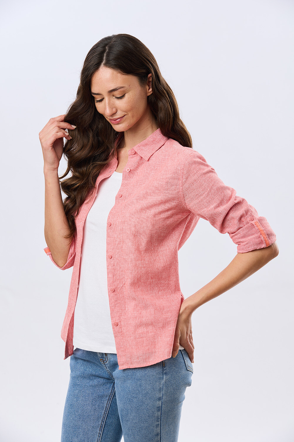CAMISA LISA DE LINO Ladrillo