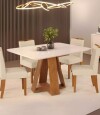 Juego De Comedor 4 Sillas + Mesa Tapa De Vidrio Celeste Beige / Beige