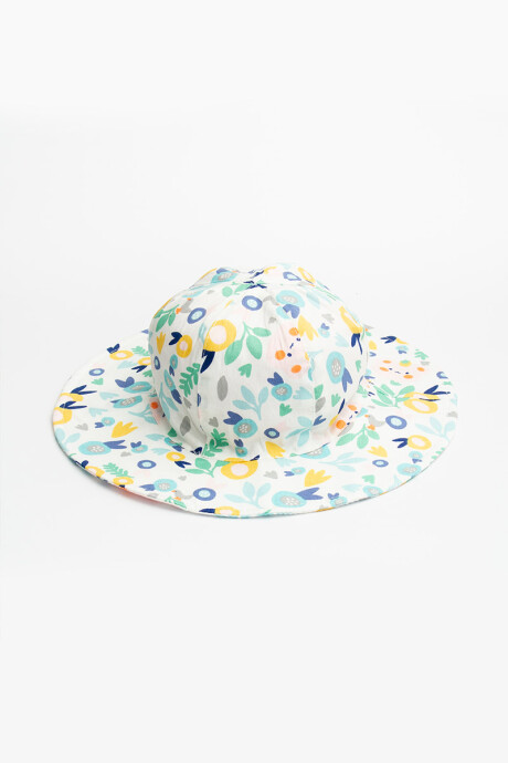 Sombrero tipo capelina con cordones ajustables Blanco estampado con espigas