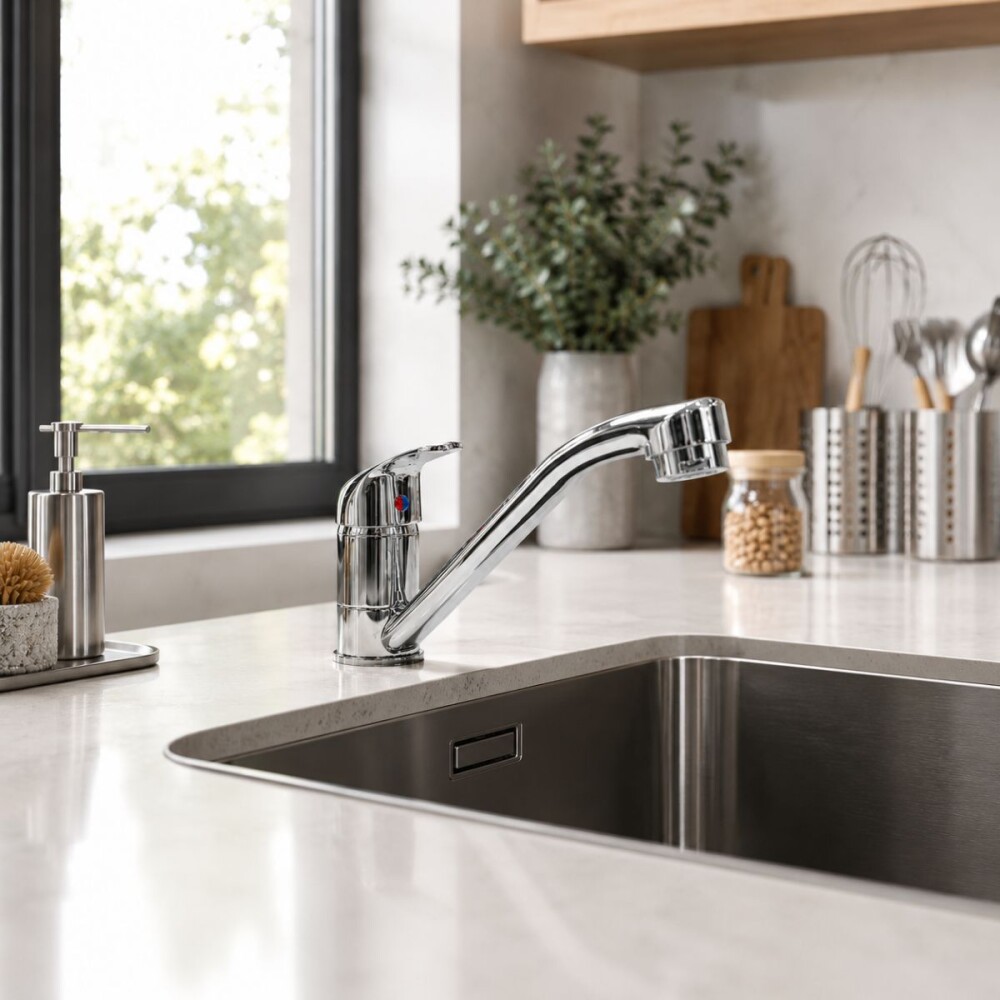 Grifería de cocina Monocomando de mesada Valencia Gris Brillante Grifería De Cocina Monocomando De Mesada Valencia Gris Brillante