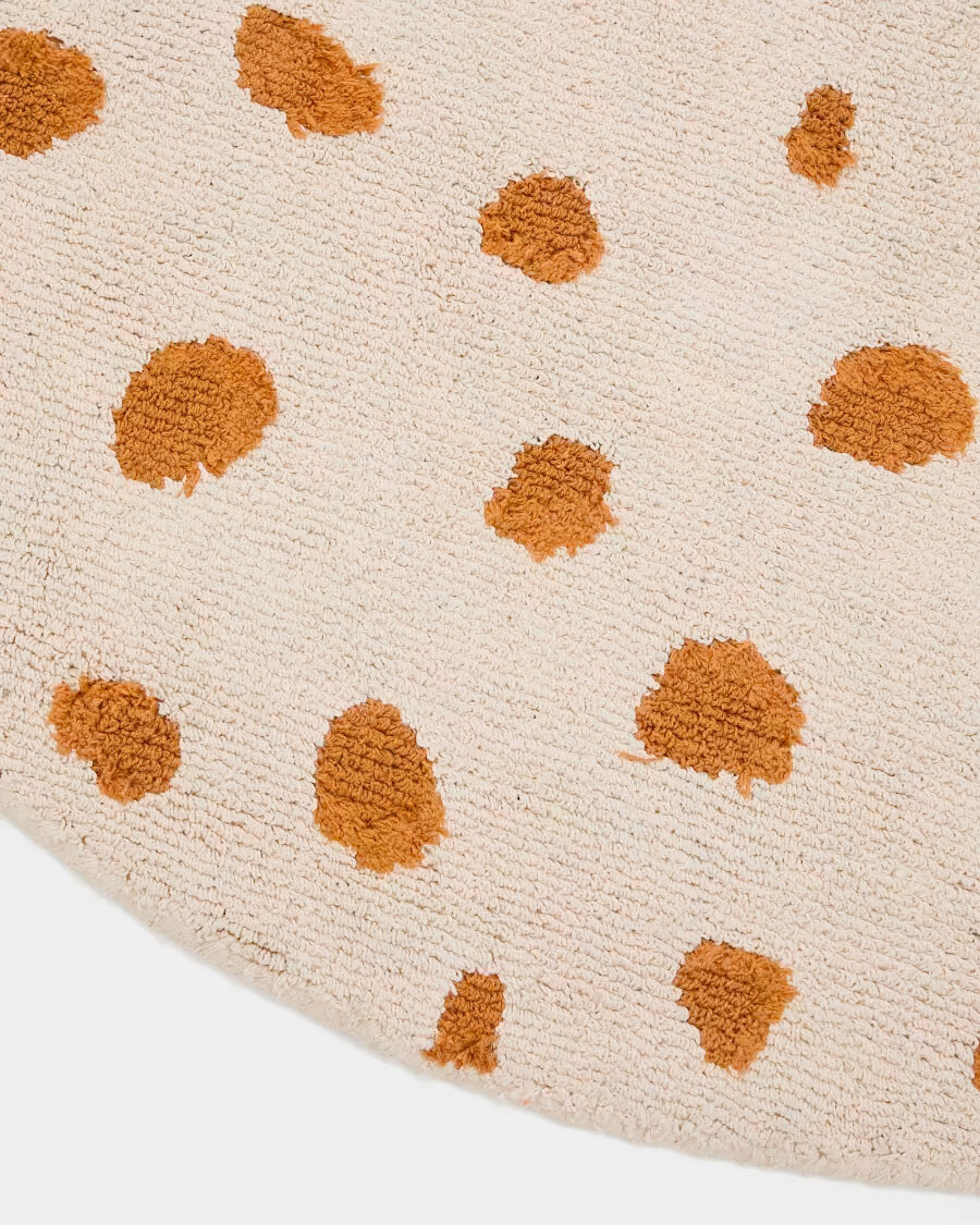 Alfombra redonda Tandani de algodón beige con diseño de guepardo naranja Ø 100 cm