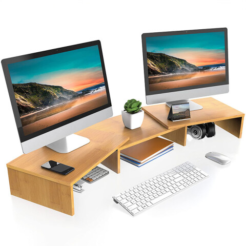 Soporte para monitor de bambú extensible multiuso Soporte Para Monitor De Bambú Extensible Multiuso