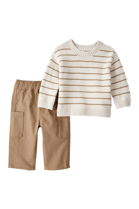Set dos piezas de algodón, pantalón y buzo, diseño a rayas Set dos piezas de algodón, pantalón y buzo, diseño a rayas