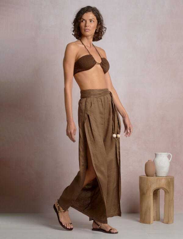 Palazzo De Lino Con Aberturas Laterales Y Cinto MARRON