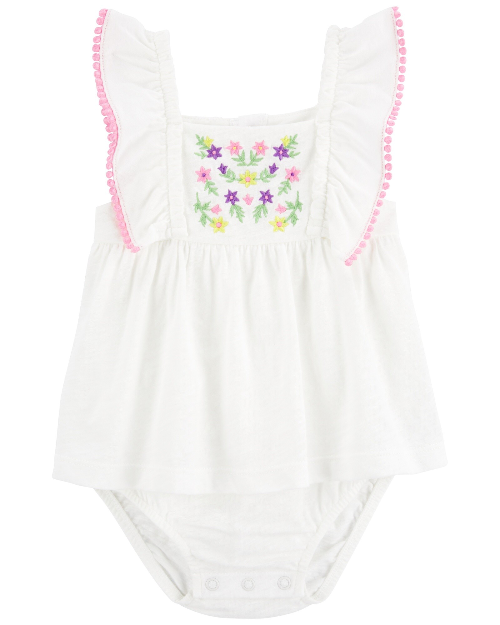 Vestido de algodón, tipo body, con bordado floral Sin color