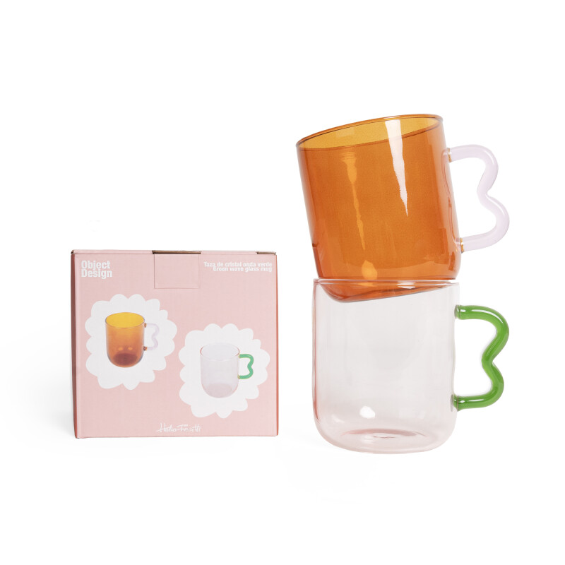 Taza de Vidrio asa con onda Rosa