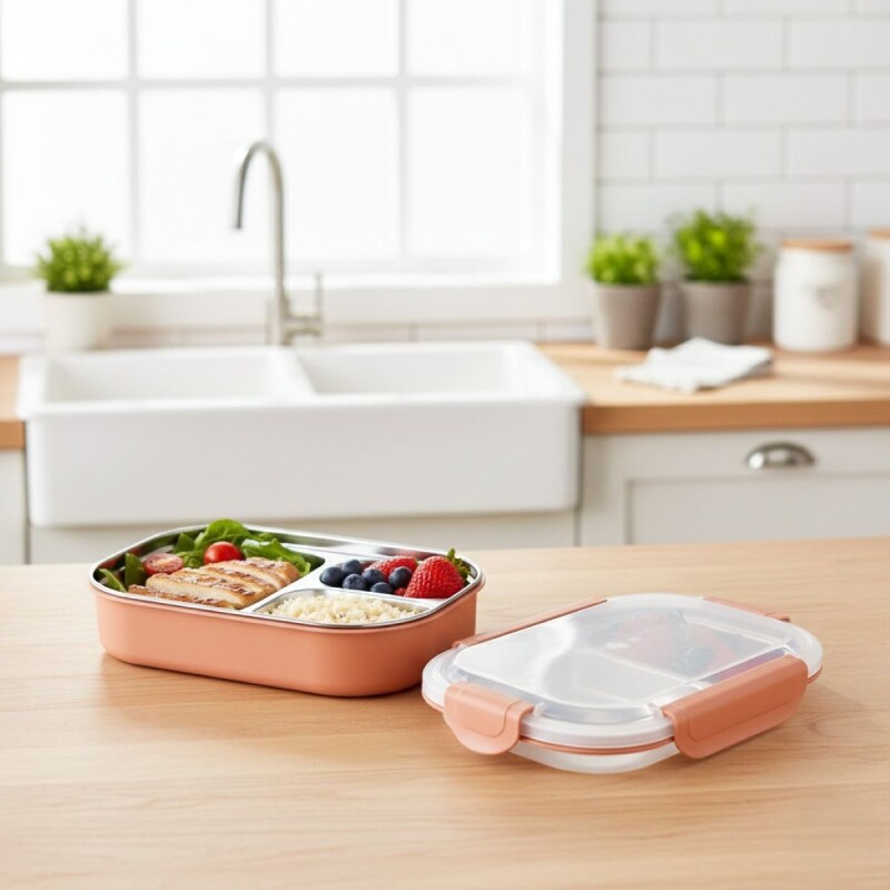 TUPPER INOX/ROSA C/DIVISIONES 26X19X6.5CM Unica