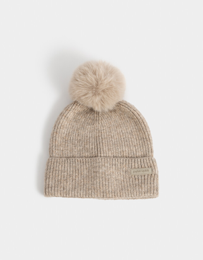 Gorro Clasico Gorro Tejido Con Pompón - Gris Claro