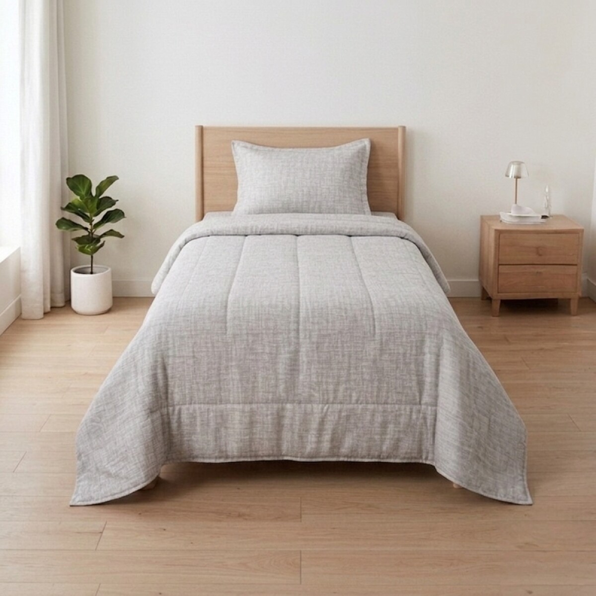 Acolchado 1 Plaza Doble Faz Microfibra Térmico 150 x 230cm - Tramado Gris 