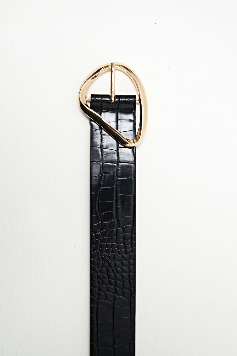 Cinturon crocco con hebilla irregular negro