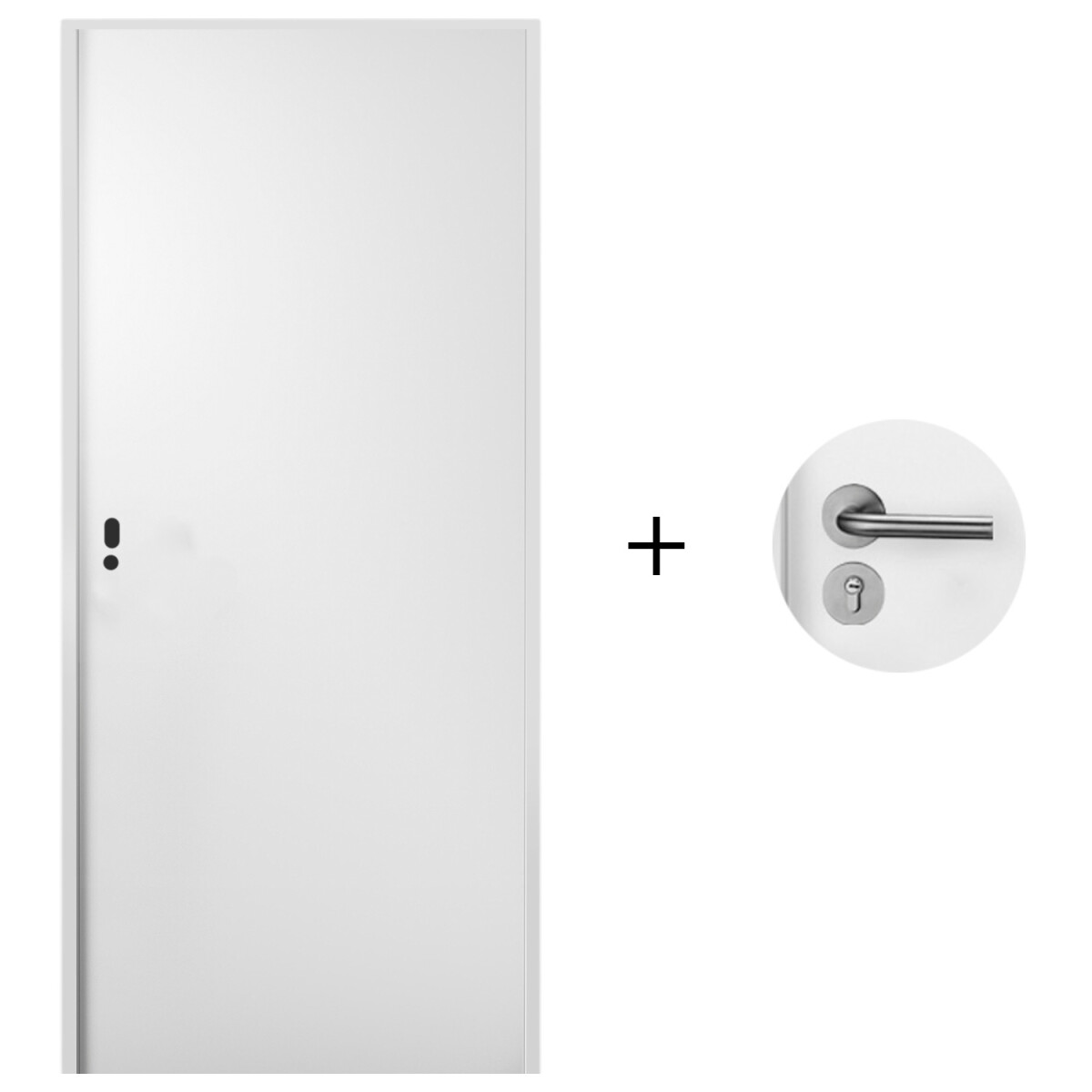 Puerta Desarmada Interior en MDF con Marco y Cerradura Lumax - Blanca lisa Herraje Plateado 