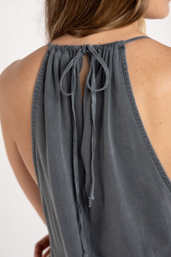 Vestido Algodon Lavado Gris Oscuro