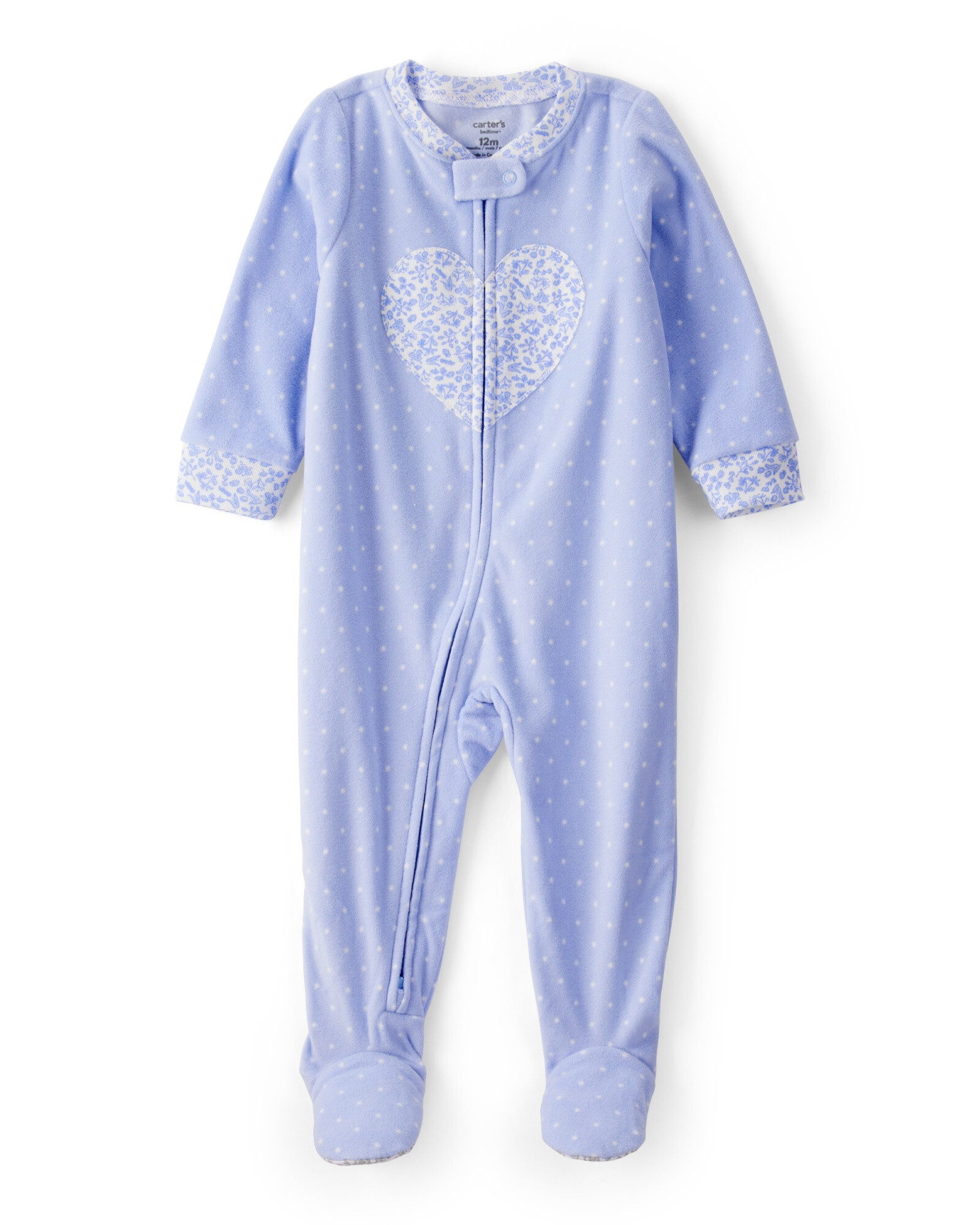 Pijama una pieza de micropolar, con pie, estampa corazón Pijama una pieza de micropolar, con pie, estampa corazón