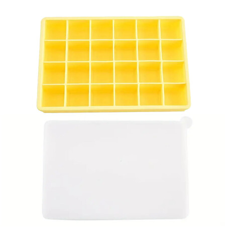 Cubetera Hielera Molde Silicona con Tapa p/24 Cubos de Hielo Amarillo