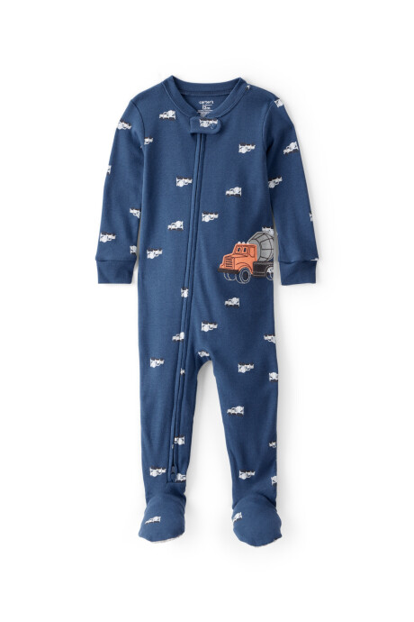 Pijama una pieza de algodón, con pie, diseño camiones de construcción Sin color