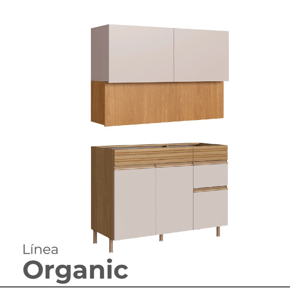 KIT COCINA AEREO BLANCO/MADERA Y BAJO MESADA ORGANIC Kit Cocina Aereo Blanco/madera Y Bajo Mesada Organic