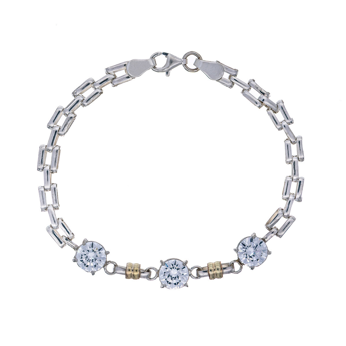Pulsera de plata 925, double en oro 18 ktes y circonias. 