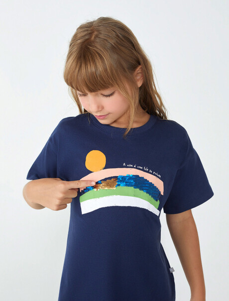 VESTIDO DE NIÑA CON ESTAMPA AZUL OSCURO