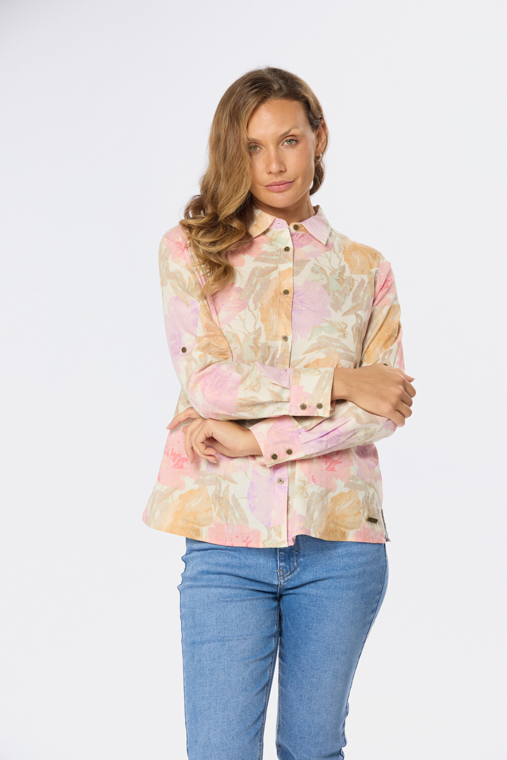 CAMISA DE LINO ESTAMPADA Rosa