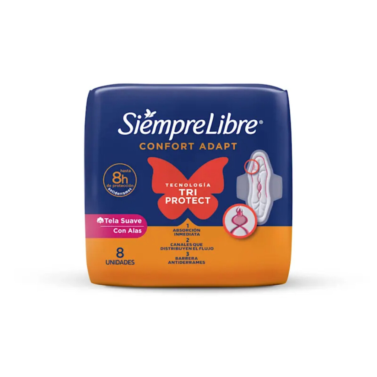 Toallas Femeninas Siempre Libre Adapt Plus Fit con Alas 8 Unidades 