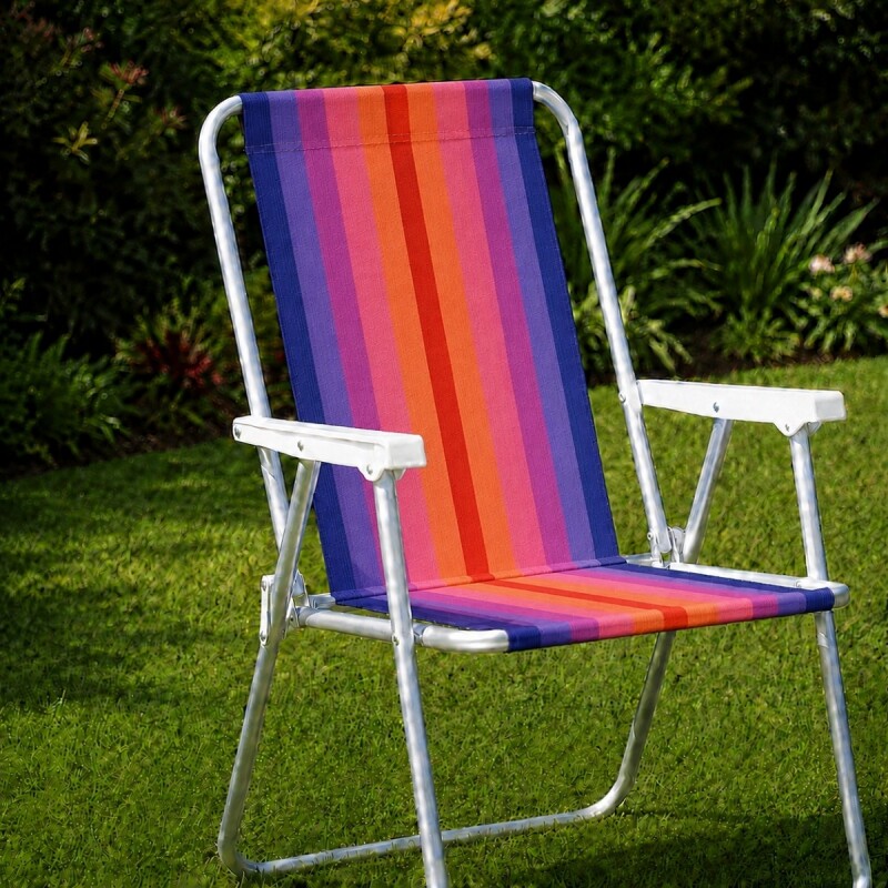 Silla Alta Aluminio Clásica A Rayas VIOLETA Y NARANJA