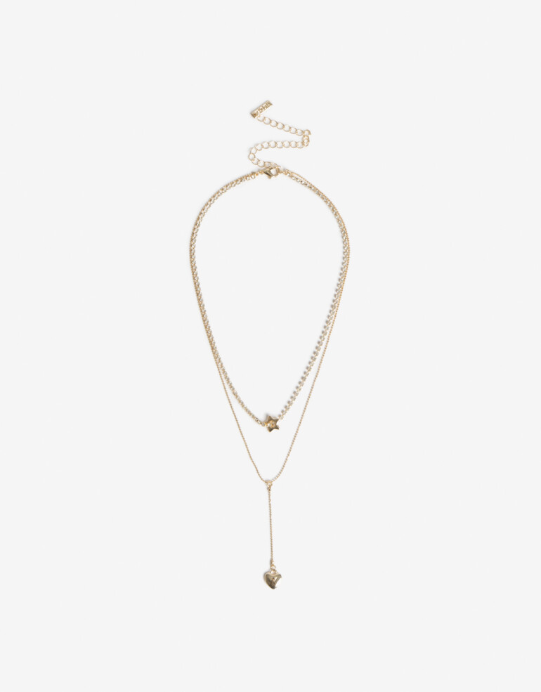 Collares Largos Strass Collar Largo Multicadena Con Dijes - Dorado