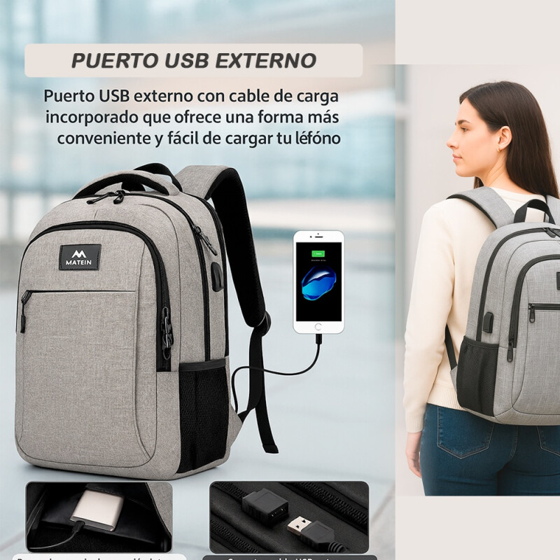 Mochila Urbana Viaje Antirrobo Notebook Matein 1007 28l Gris