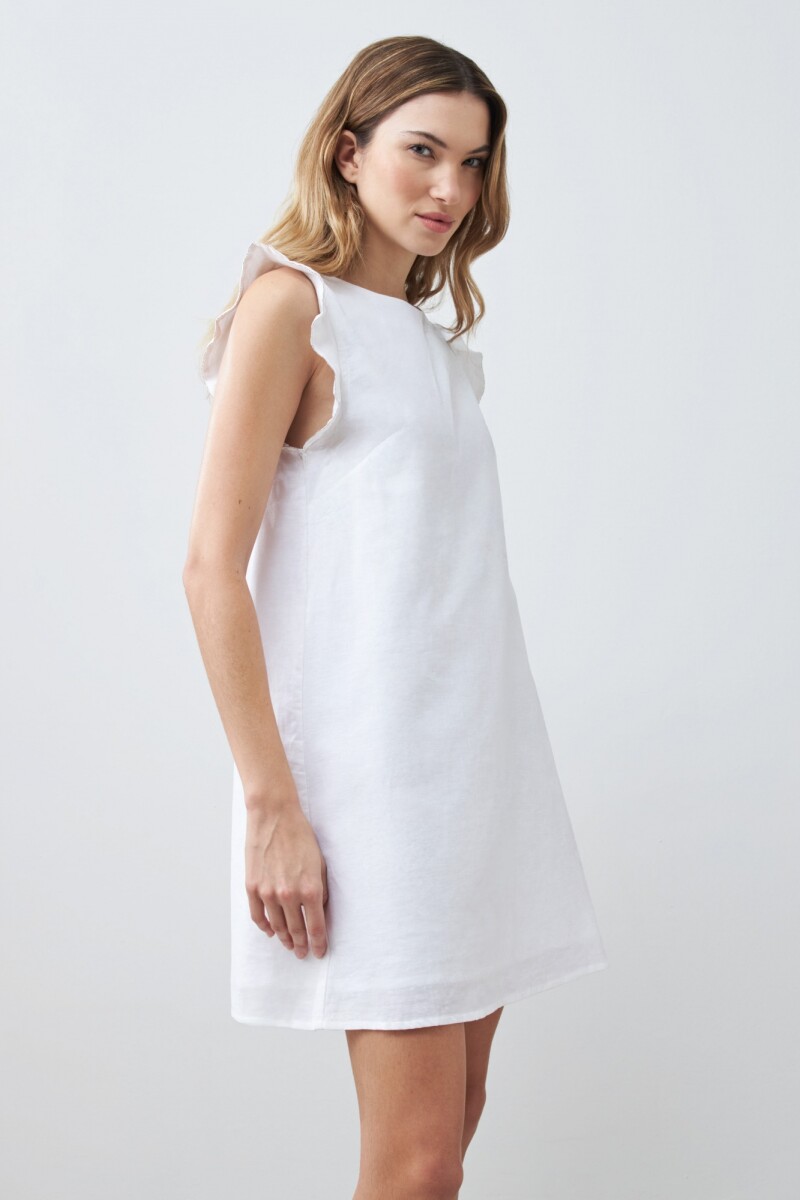 Vestido de lino con vivo metálico blanco