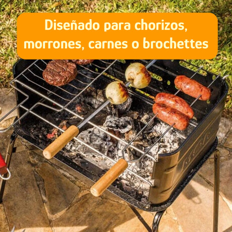 Espetón Doble 55cm P/Chorizos Carnes Acero Cromado Reforzado Plateado