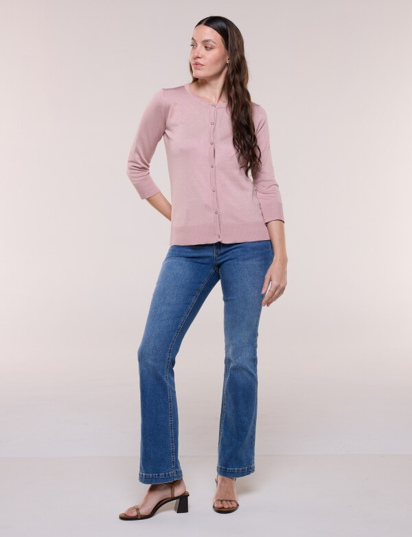 Cardigan Manga 3/4 Con Botones Florales Metálicos ROSA