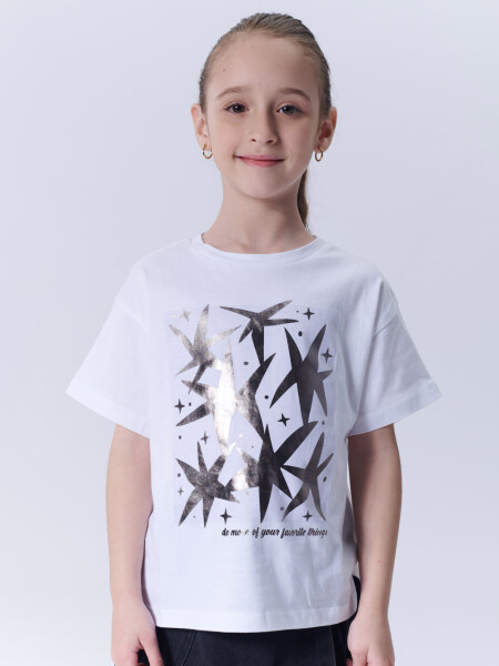 Remera Manga Corta Estampa Estrellas Blanco