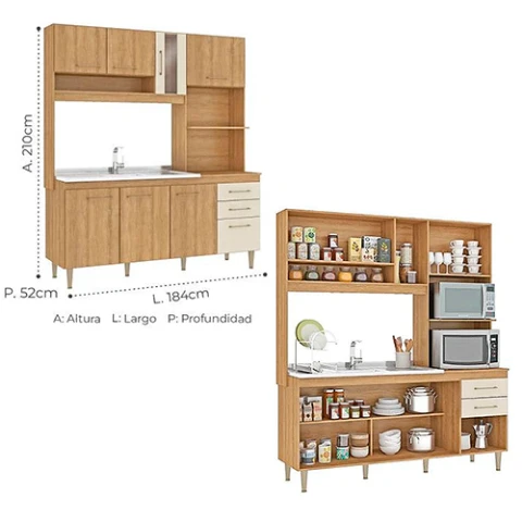 COCINA COMPACTA NAPOLI -441- 8Ptas + 2Caj. Combinada Sin color