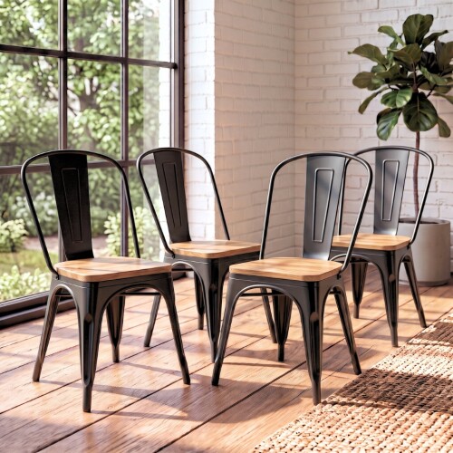 Silla Tolix Pack 4 unidades Metálica Asiento En Madera Negro