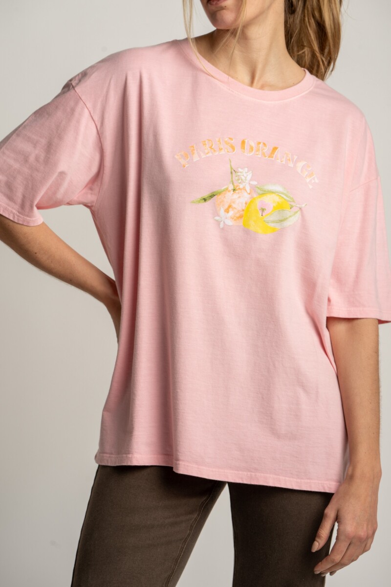Remera Algodon Lavado Print Citrico Rosa