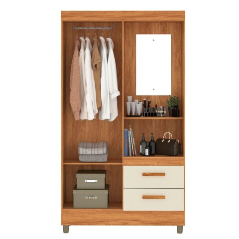 Ropero Cecilia 2 Puertas 2 Cajones con Perchero y Espejo Tocador 101cm MDP - Cinamomo Off White Ropero Cecilia 2 Puertas 2 Cajones con Perchero y Espejo Tocador 101cm MDP - Cinamomo Off White