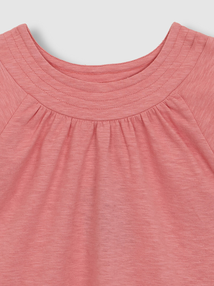 Camiseta Con Pespuntes Rosa