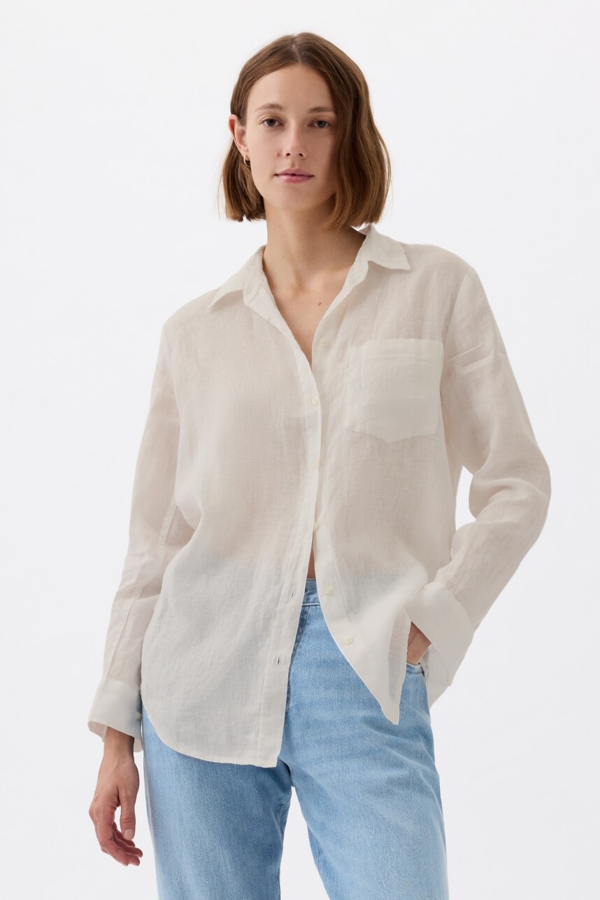 Camisa Boyfriend De Lino Mujer New Off White