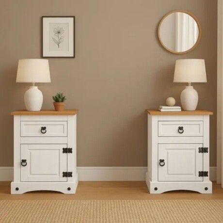 Promo 2 Mesa De Luz Linea Naturale BLANCO