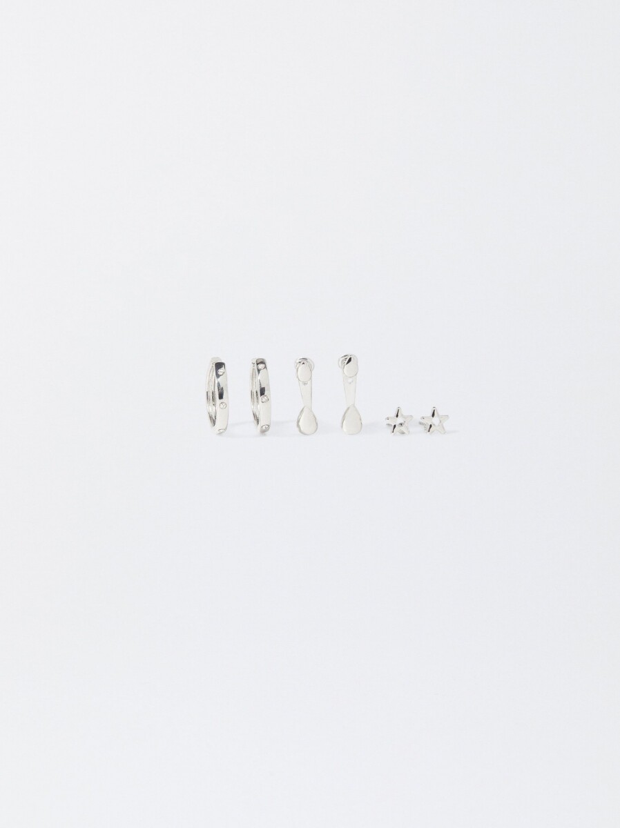 Conjunto De Pendientes Plateados - plateado 