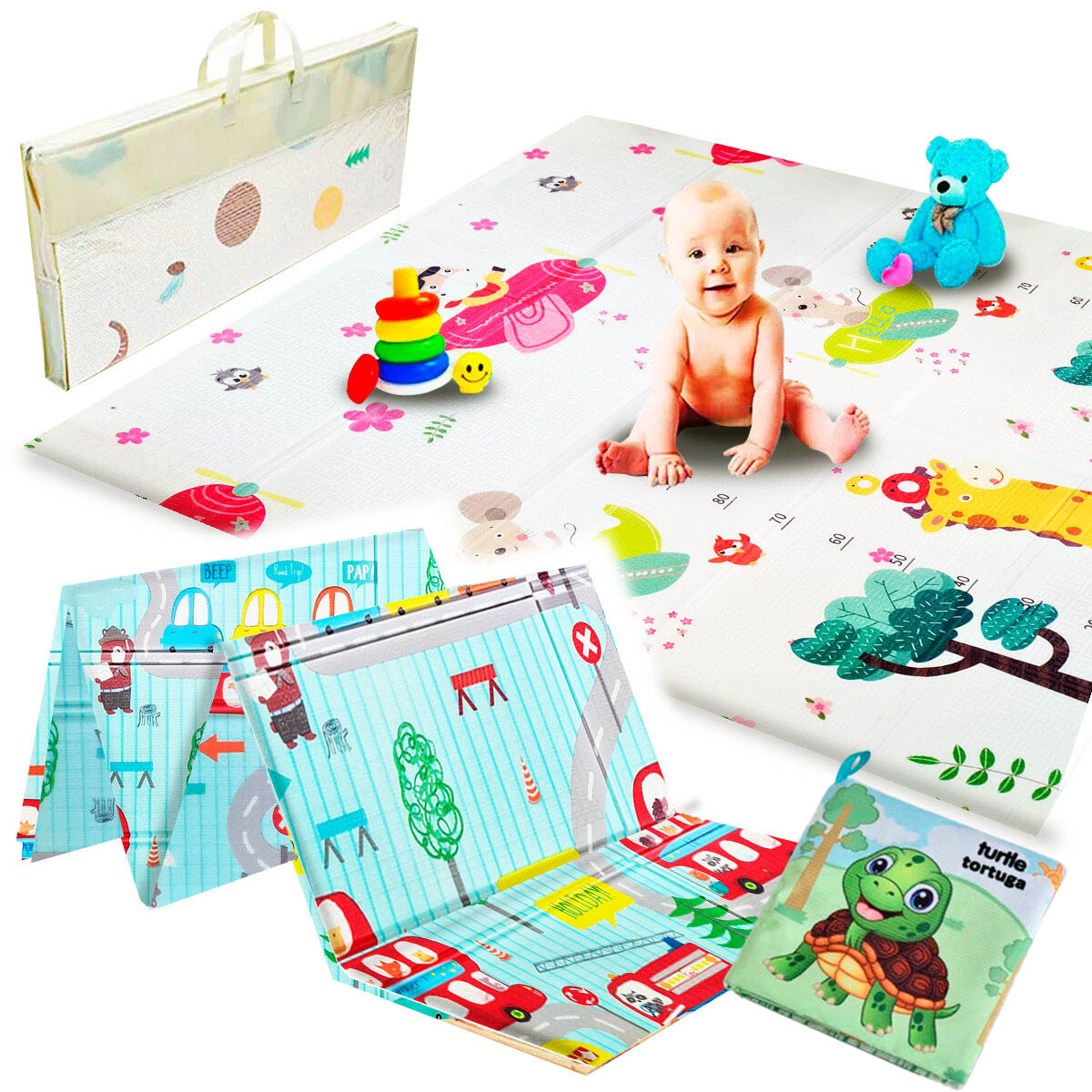 Alfombra Antigolpe 180x150 Tatami Colchoneta Infantil - Jirafa-Aviones-Autitos 