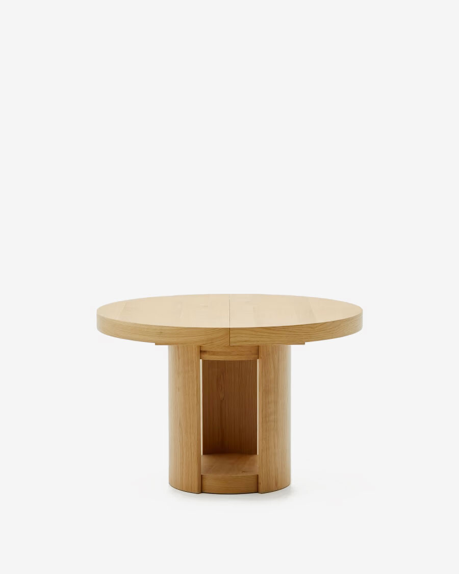Mesa extensible redonda Artis de madera maciza y chapa de roble FSC 100% 120 (170) x 80 cm Mesa extensible redonda Artis de madera maciza y chapa de roble FSC 100% 120 (170) x 80 cm