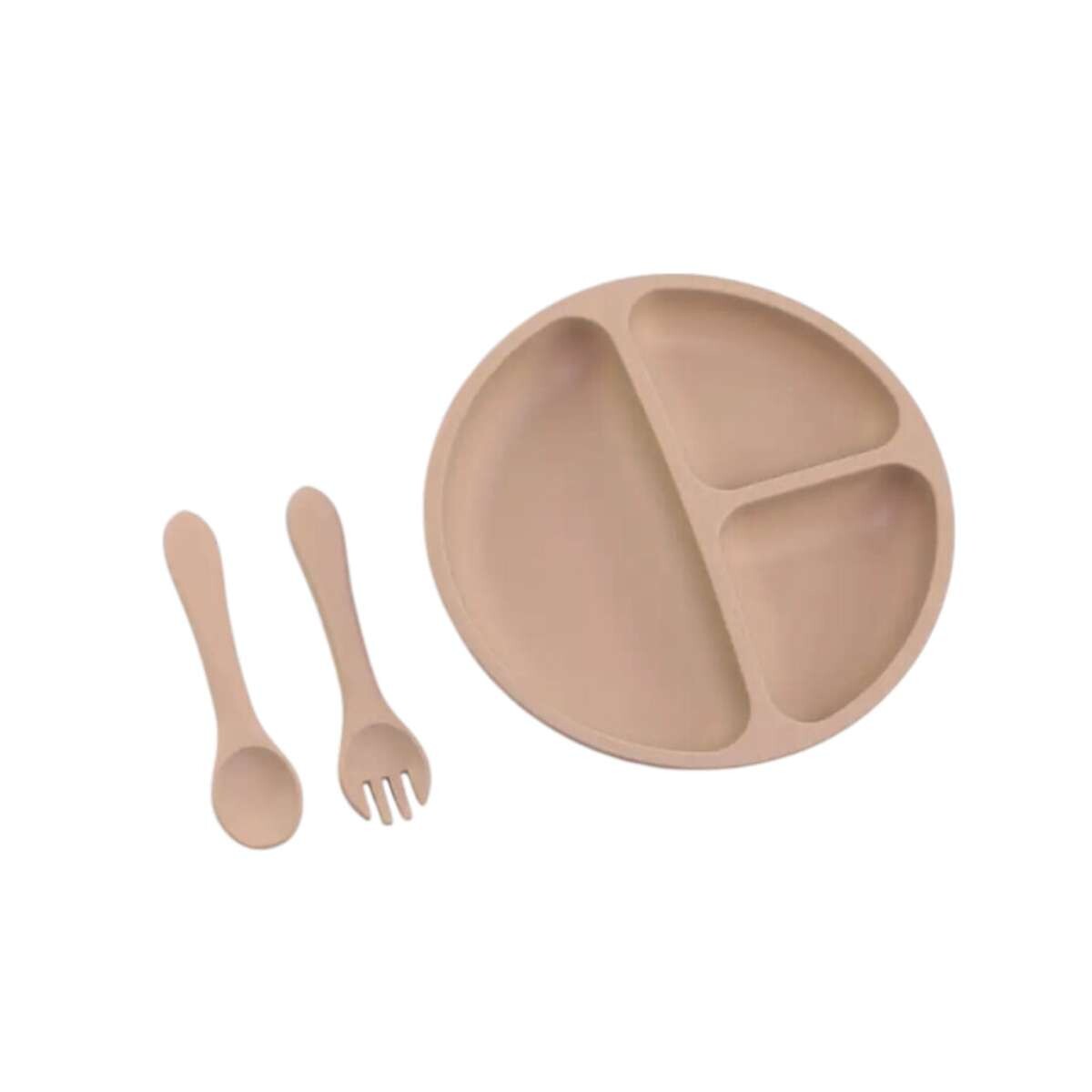 Set de alimentación plato más cubiertos para bebé - Rosado 