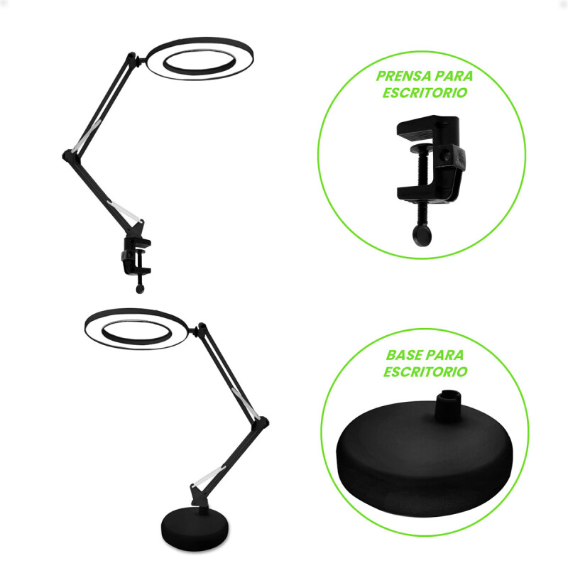 LÃ¡mpara de Escritorio Articulada con Aro de Luz y Lupa Negro