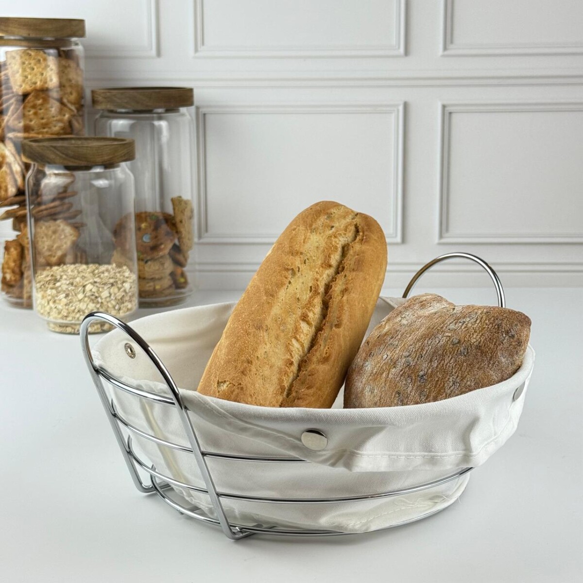 Panera Metálica de Mesa con Protector de Tela 24cm x 17.5cm x 8cm 