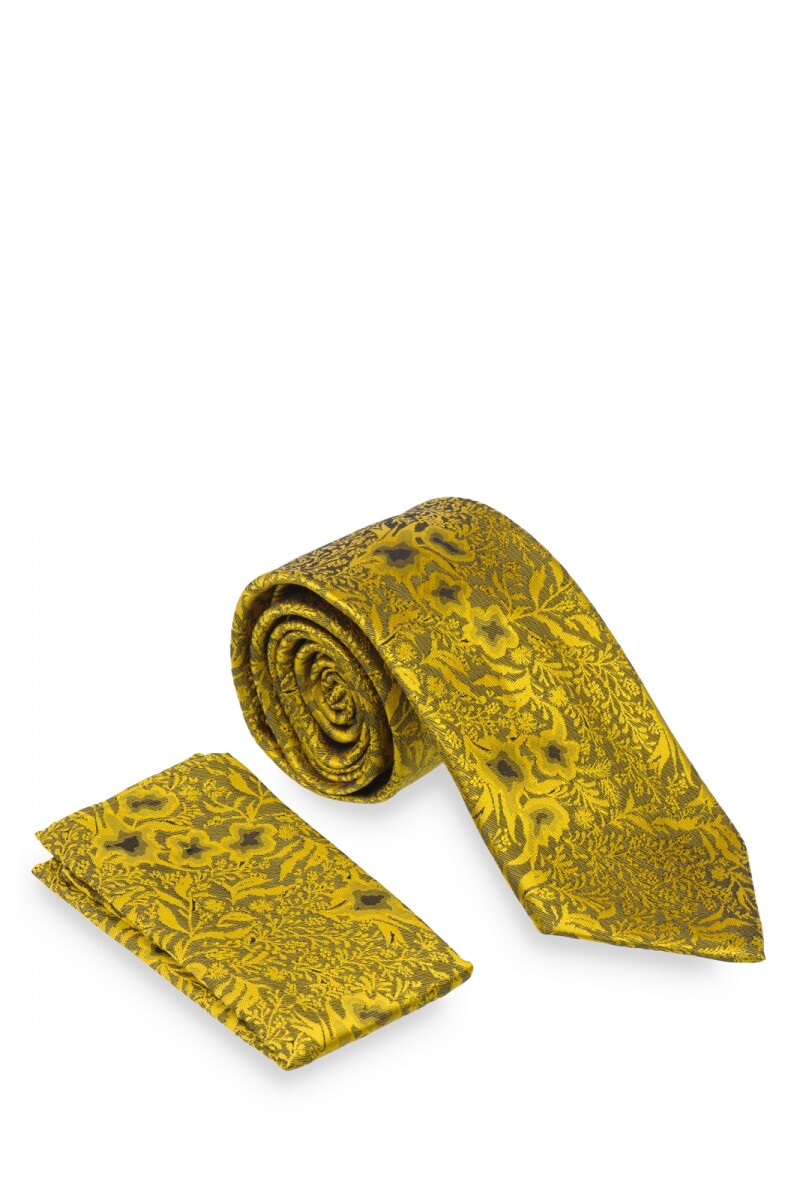 Corbata con pañuelo 8 cm - MOSTAZA 