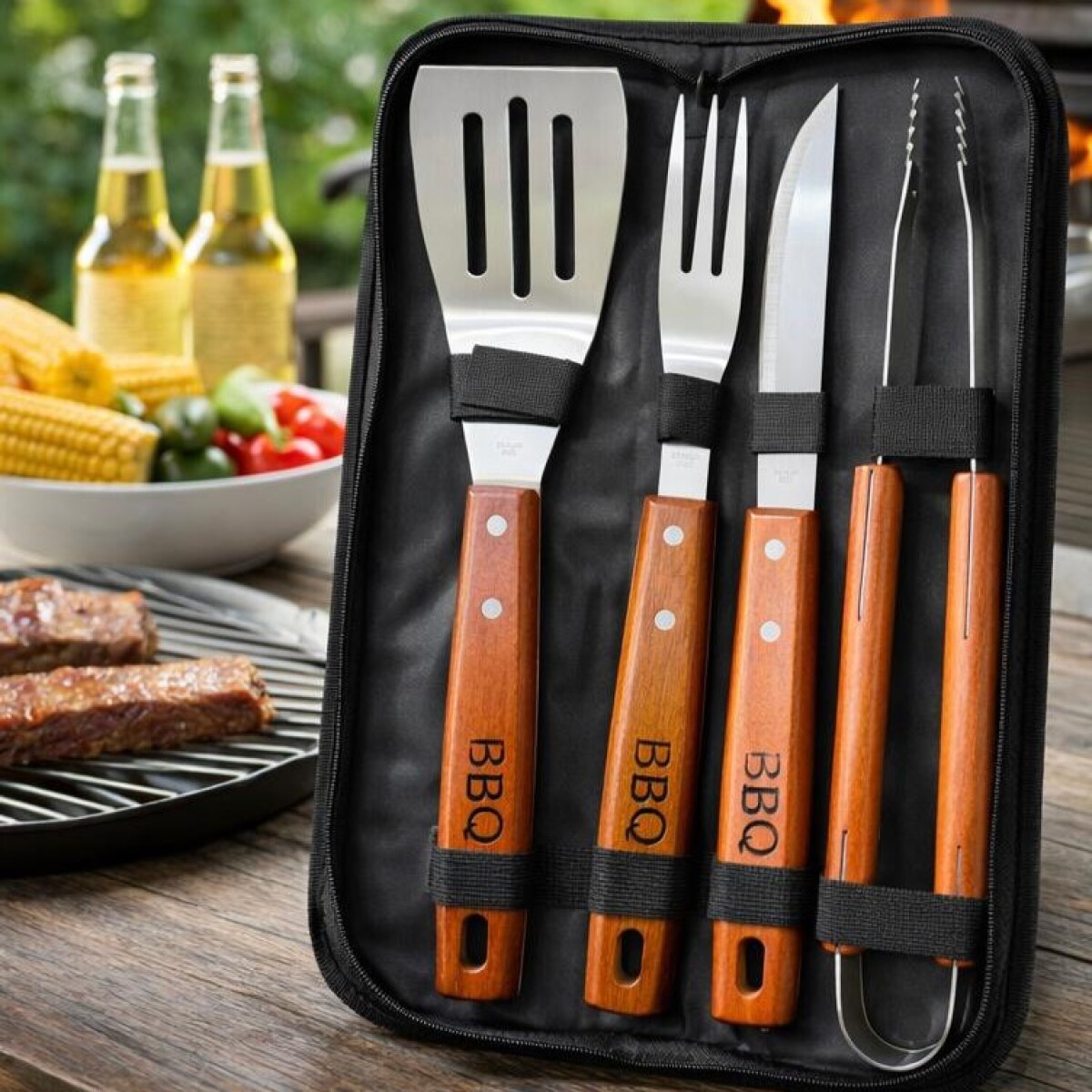 Kit de Asado 4 Piezas + Estuche 