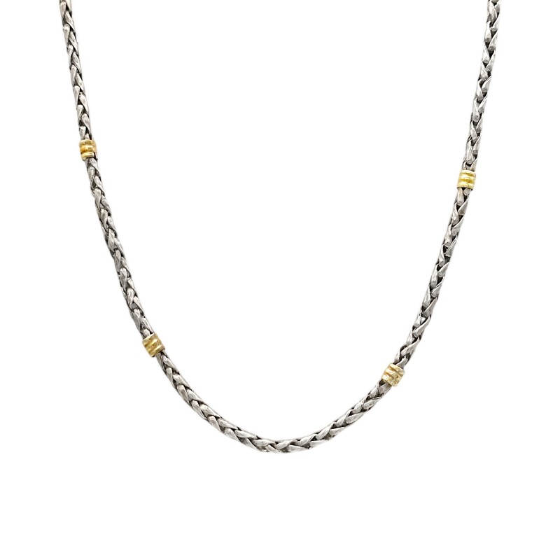 Cadena Espiga-Plata y Oro-Sin piedra-CD5046 sinpiedra