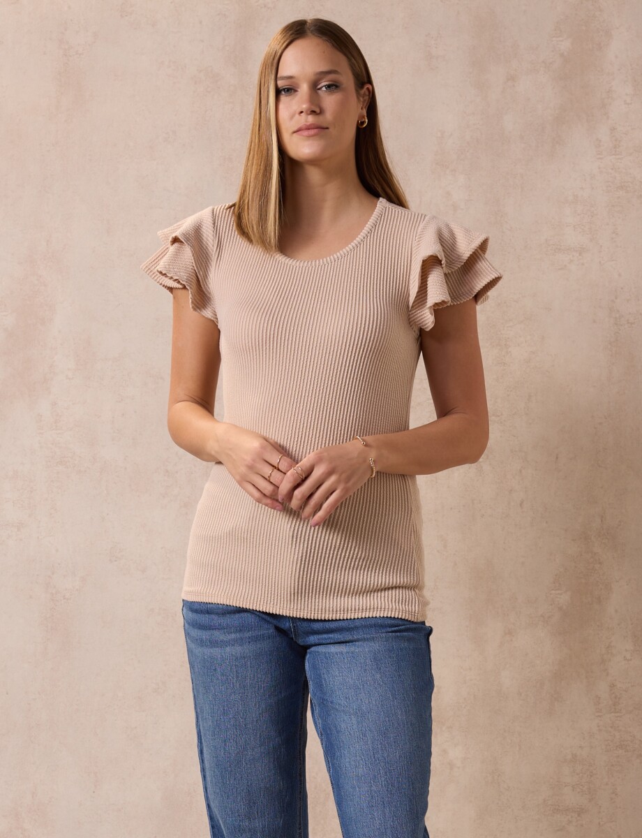 Remera Manga Volados - Beige 