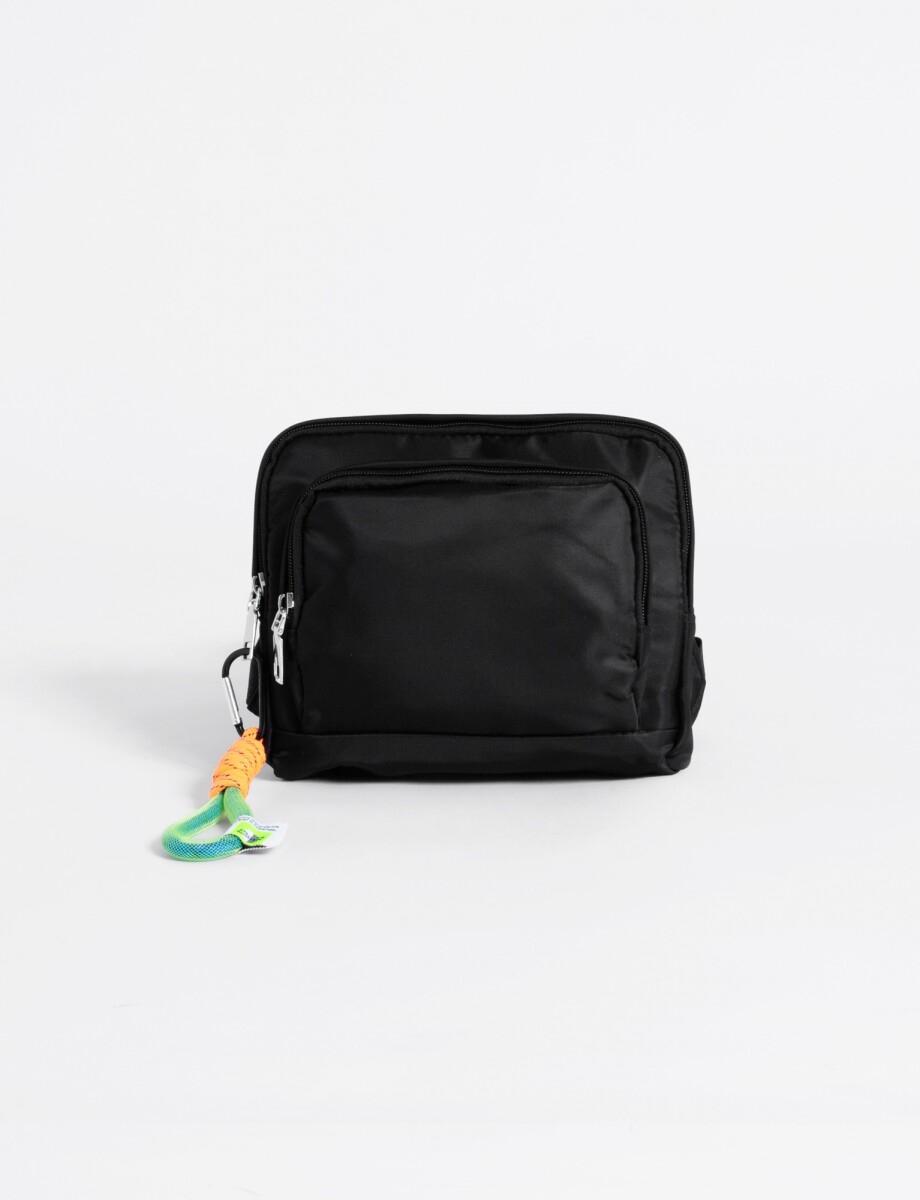 Mochila de tela con llavero y estuche - negro 